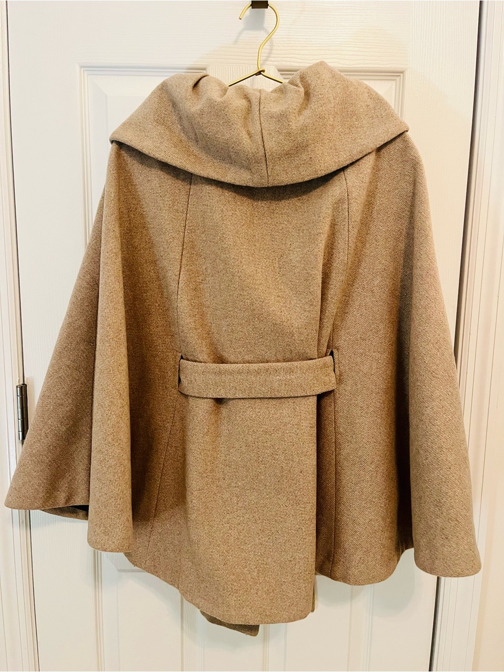 Calvin Klein Beige Belted Cape Coat S/M Double Breasted Oversized Collar - Picture 9 of 10